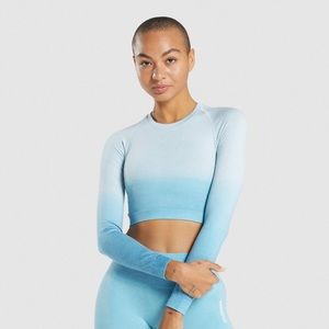 Gymshark Adapt Ombre Seamless Long Sleeve Crop Top - Light Blue Marl/Light Blue